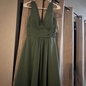 Azazie Green Ruched Backless Halter Dress